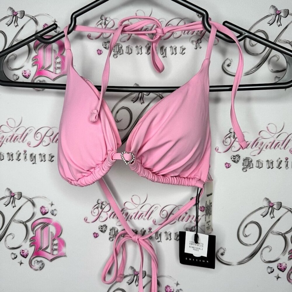 Garage Pink Bikini Top heart rhinestone bling emblem centre bubblegum NWT
